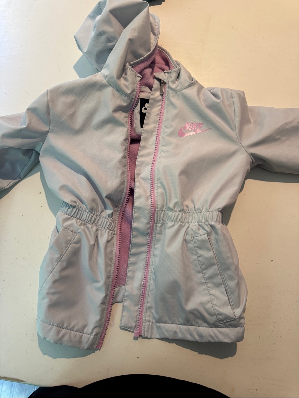 Nike Kids Pale Blue Hooded Raincoat with Pink Trim